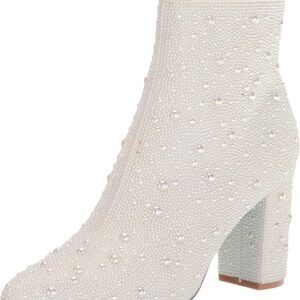 Betsey Johnson White Heeled Boots with Rhinestone Embellishments